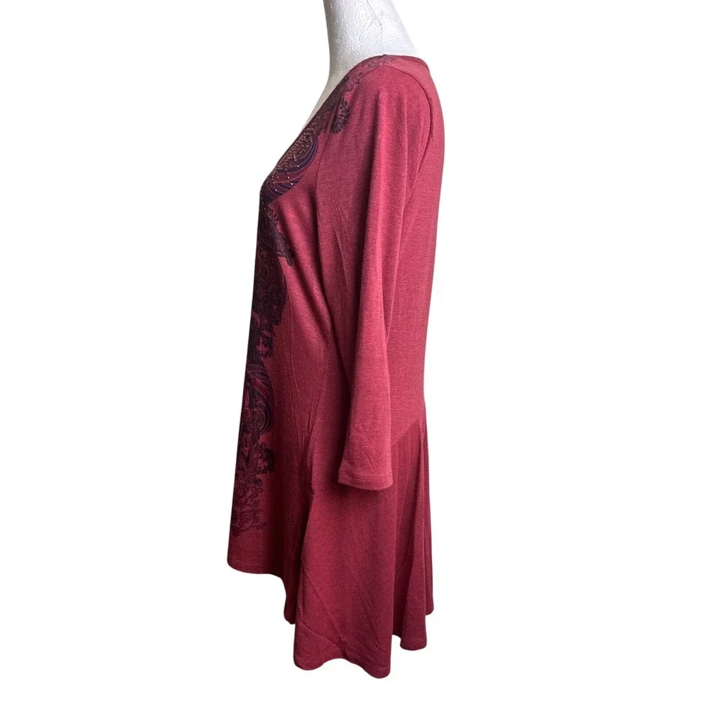 One World Paisley Tunic Top M‎ Red Whimsigoth Fairy Boho Drop Waist Blouse